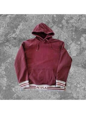 American Eagle Hoodie L Burgundy Pullover Everyday Comfort AE USA Sweatshirt